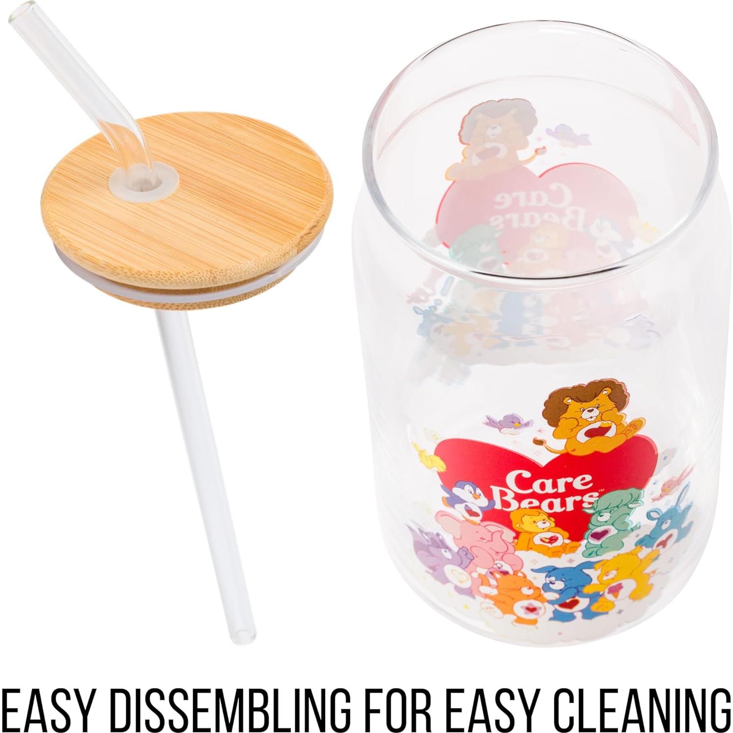 Vaso de Vidrio Silver Buffalo Care Bears 16oz con Tapa de Bambú