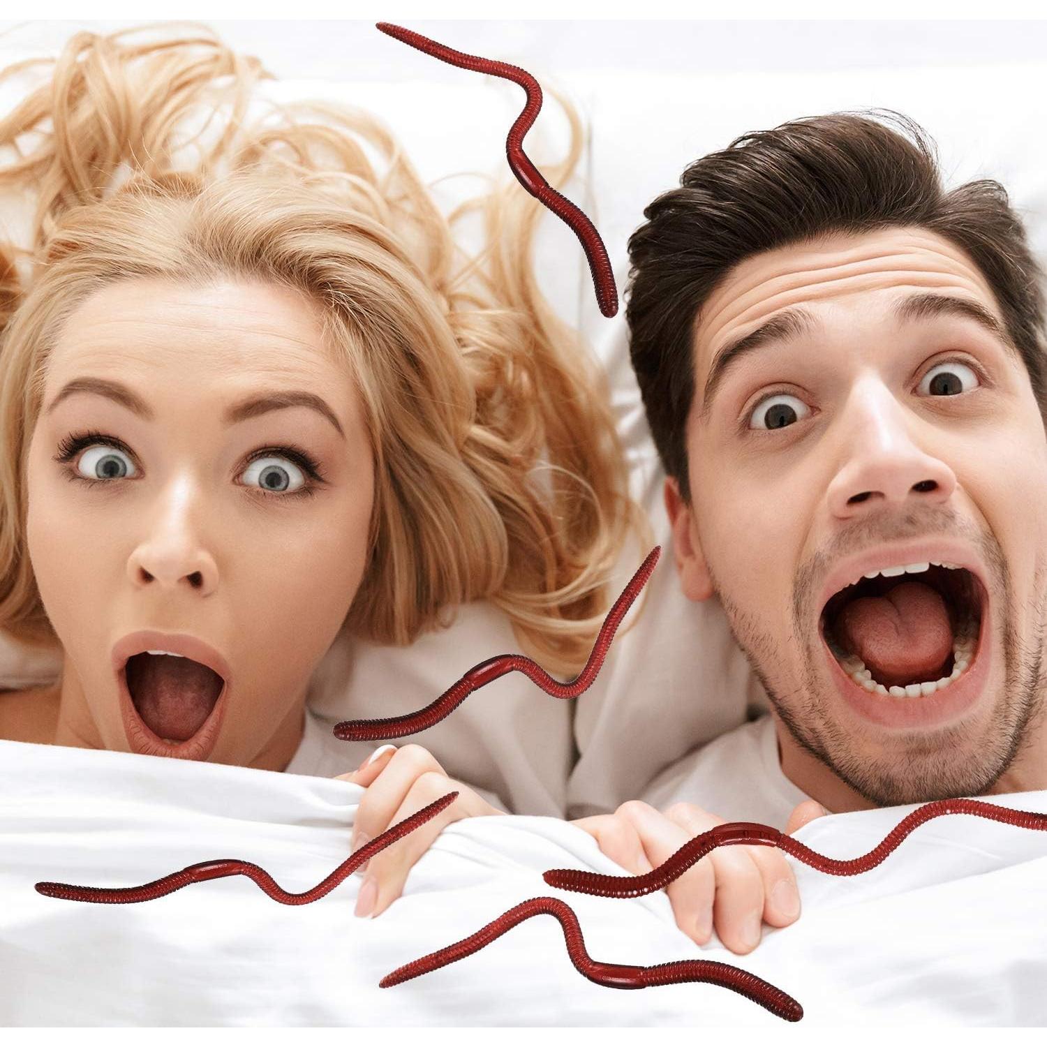 16 Piezas Gusanitos Falsos Gejoy de Goma Realista para Bromas