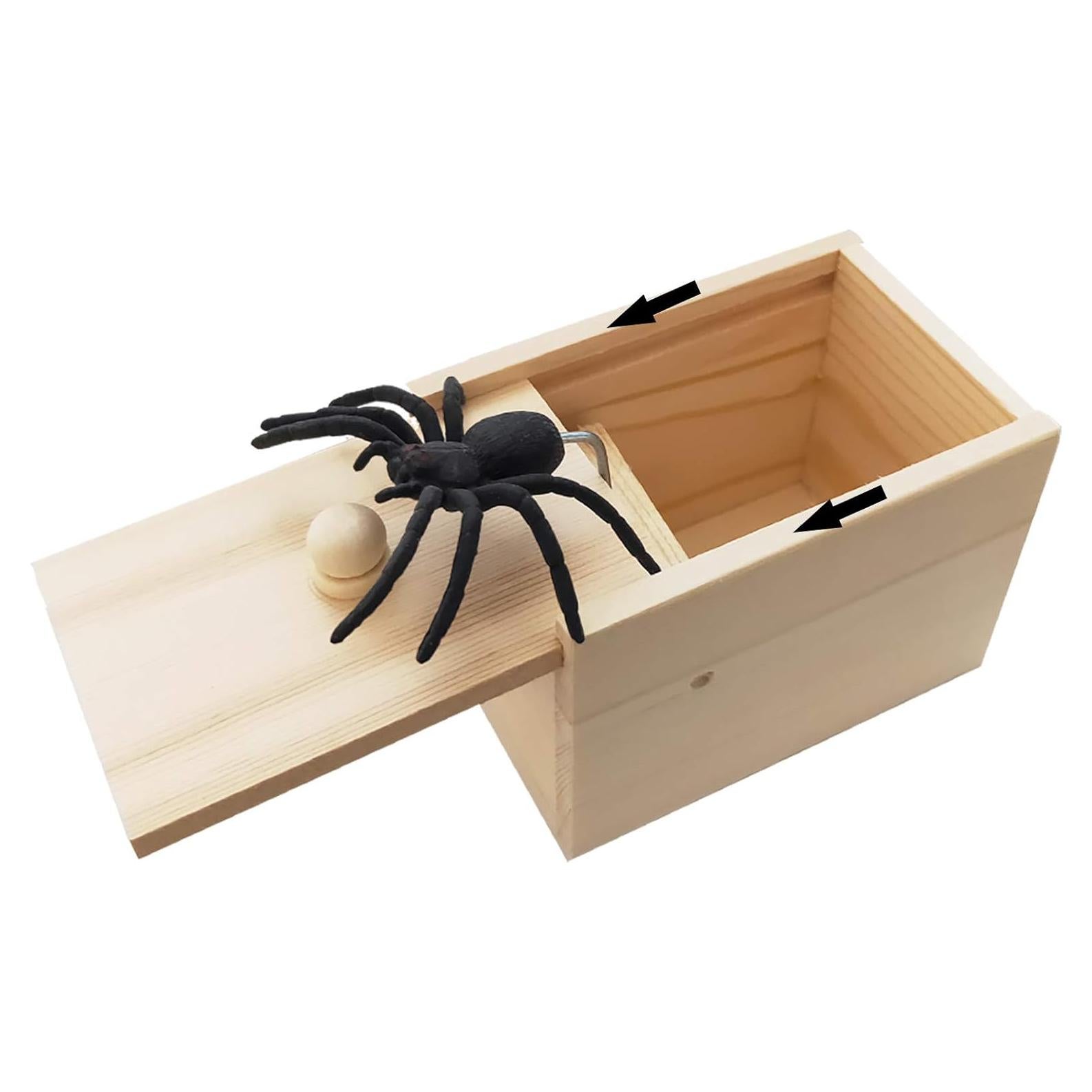 Caja de broma de araña Rtudan - Juguete de madera 9.4x6.1x6.6 cm