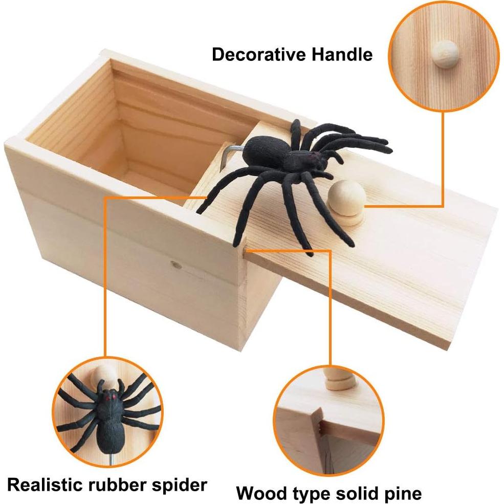 Caja de broma de araña Rtudan - Juguete de madera 9.4x6.1x6.6 cm