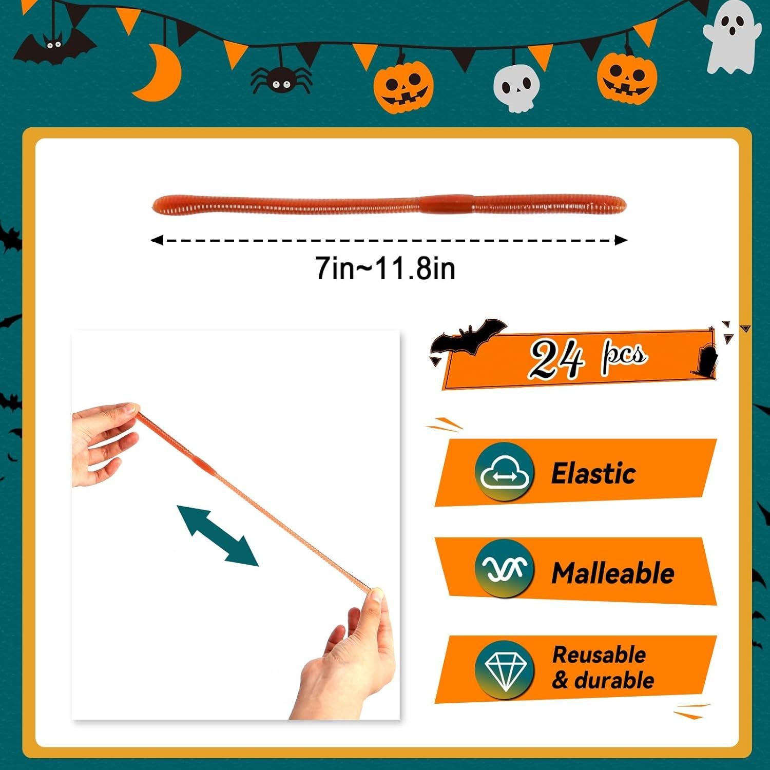 24 Piezas Gusanos de Tierra Falsos SBYURE 17.5 cm para Halloween