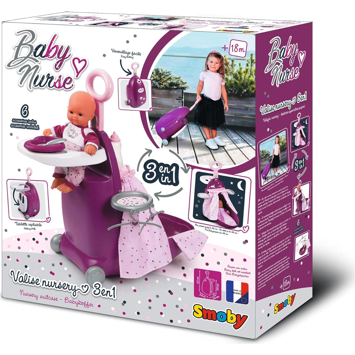 Carrito para Muñecas Smoby Púrpura con Cuna y Comedor