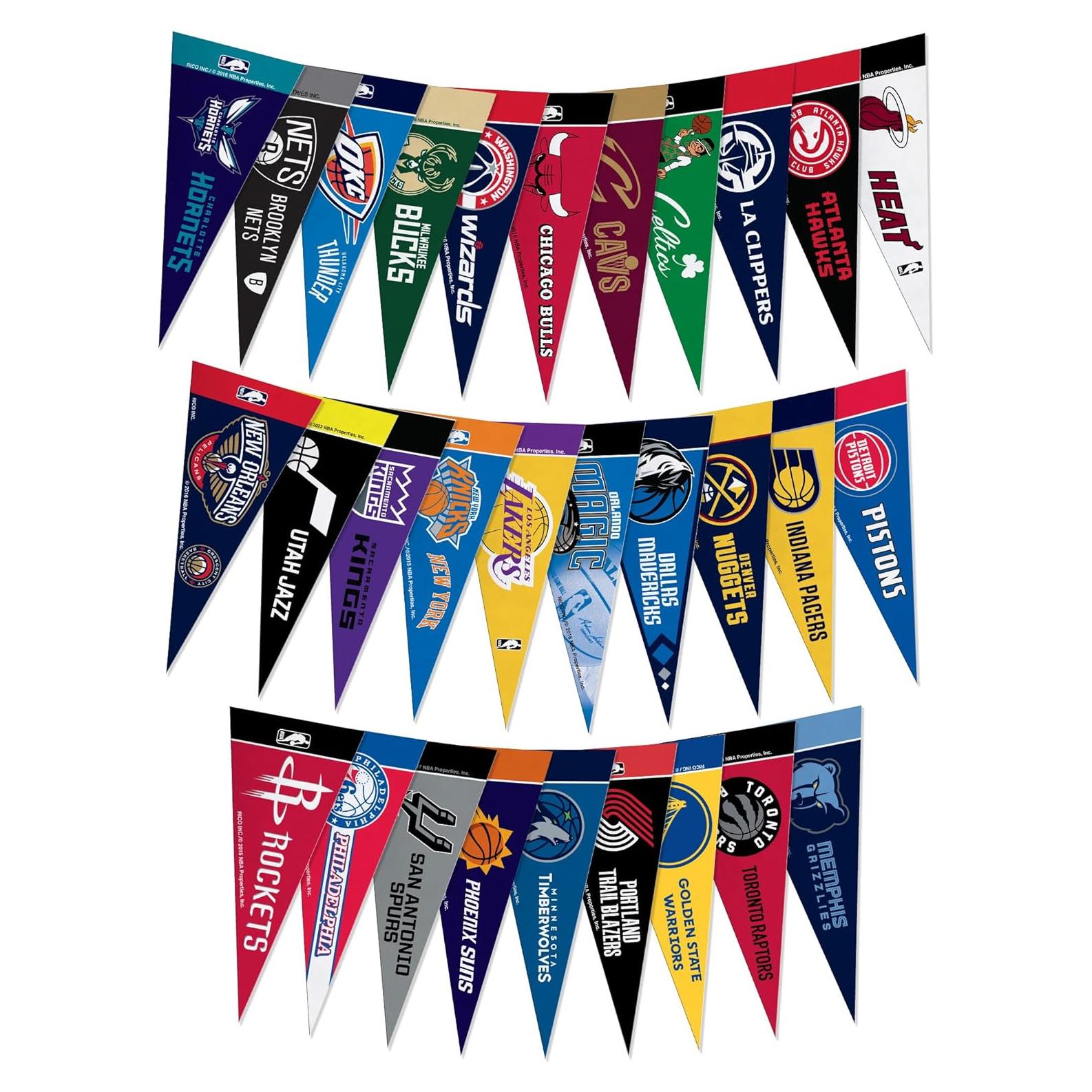 Conjunto de Mini Banderines de Fieltro Rico NBA 10 x 23 cm