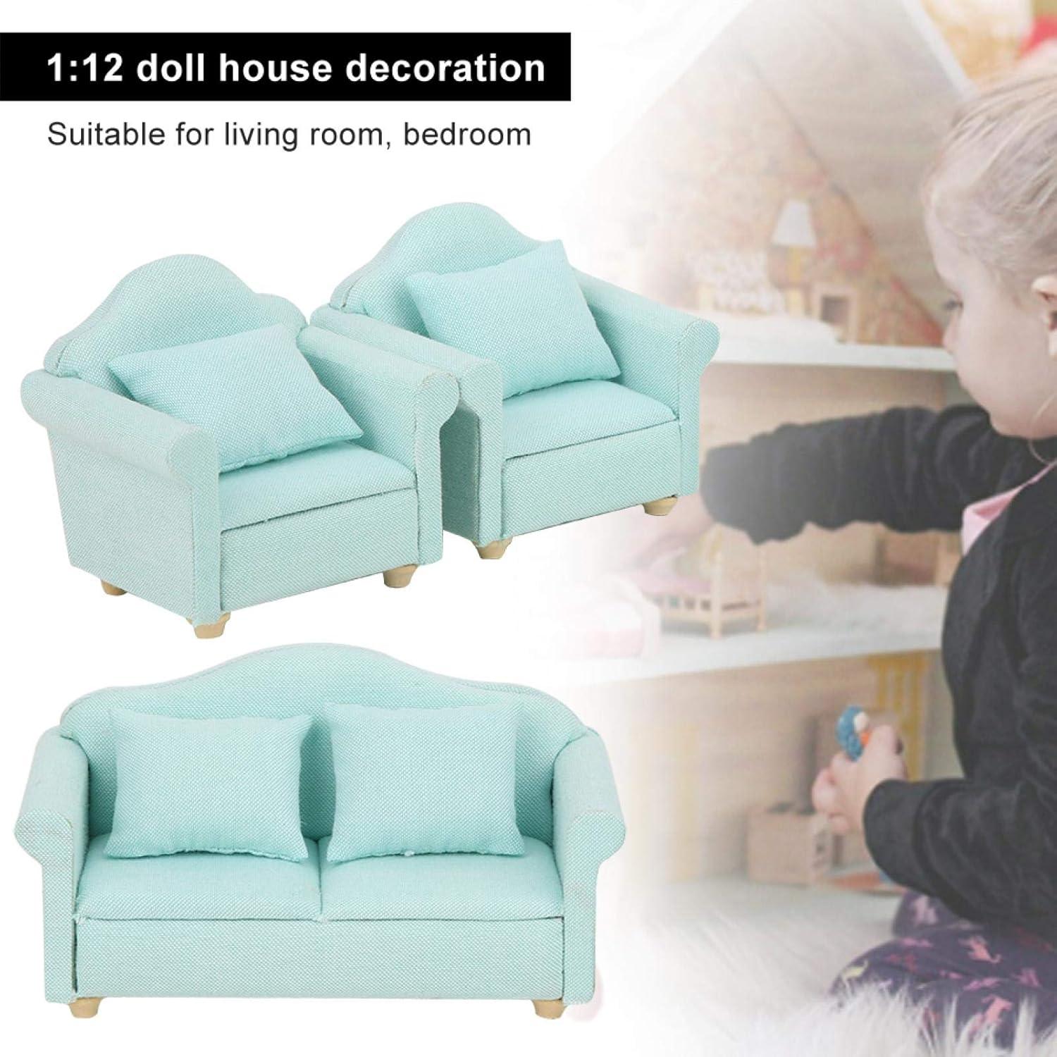 Sofá Miniatura 3 Piezas GLOGLOW Verde para Casa de Muñecas 1:12