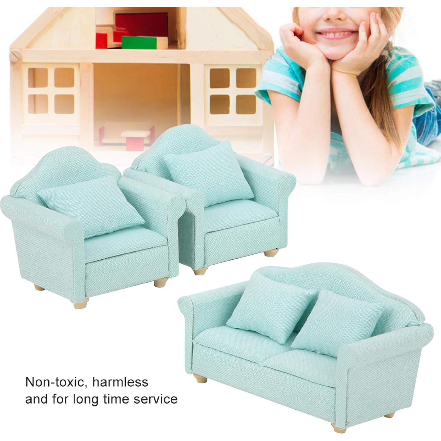 Sofá Miniatura 3 Piezas GLOGLOW Verde para Casa de Muñecas 1:12