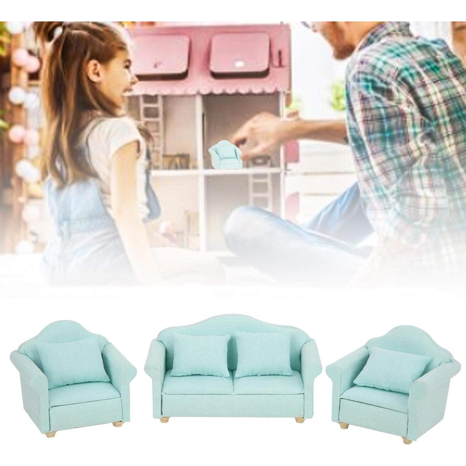 Sofá Miniatura 3 Piezas GLOGLOW Verde para Casa de Muñecas 1:12