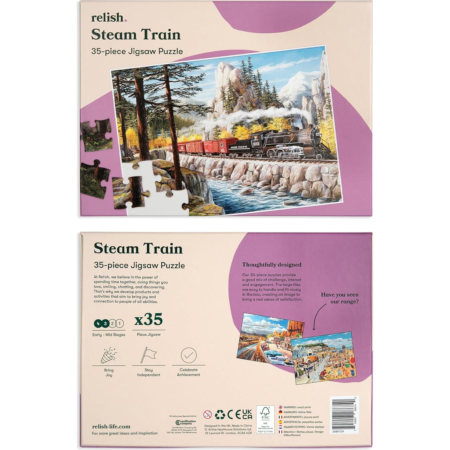 Rompecabezas Grande Relish 35 Piezas Tren de Vapor para Ancianos