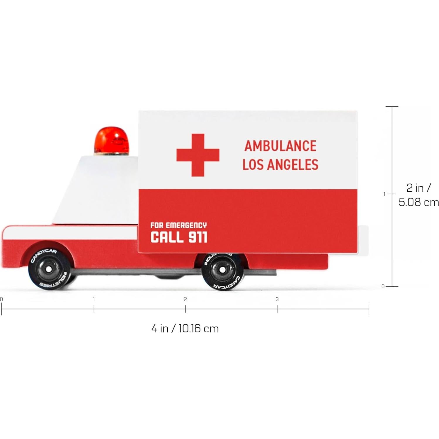 CANDYCAR Furgoneta Ambulancia de Madera Hecho a Mano 9.4x4.1cm