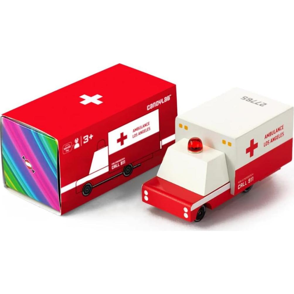 CANDYCAR Furgoneta Ambulancia de Madera Hecho a Mano 9.4x4.1cm
