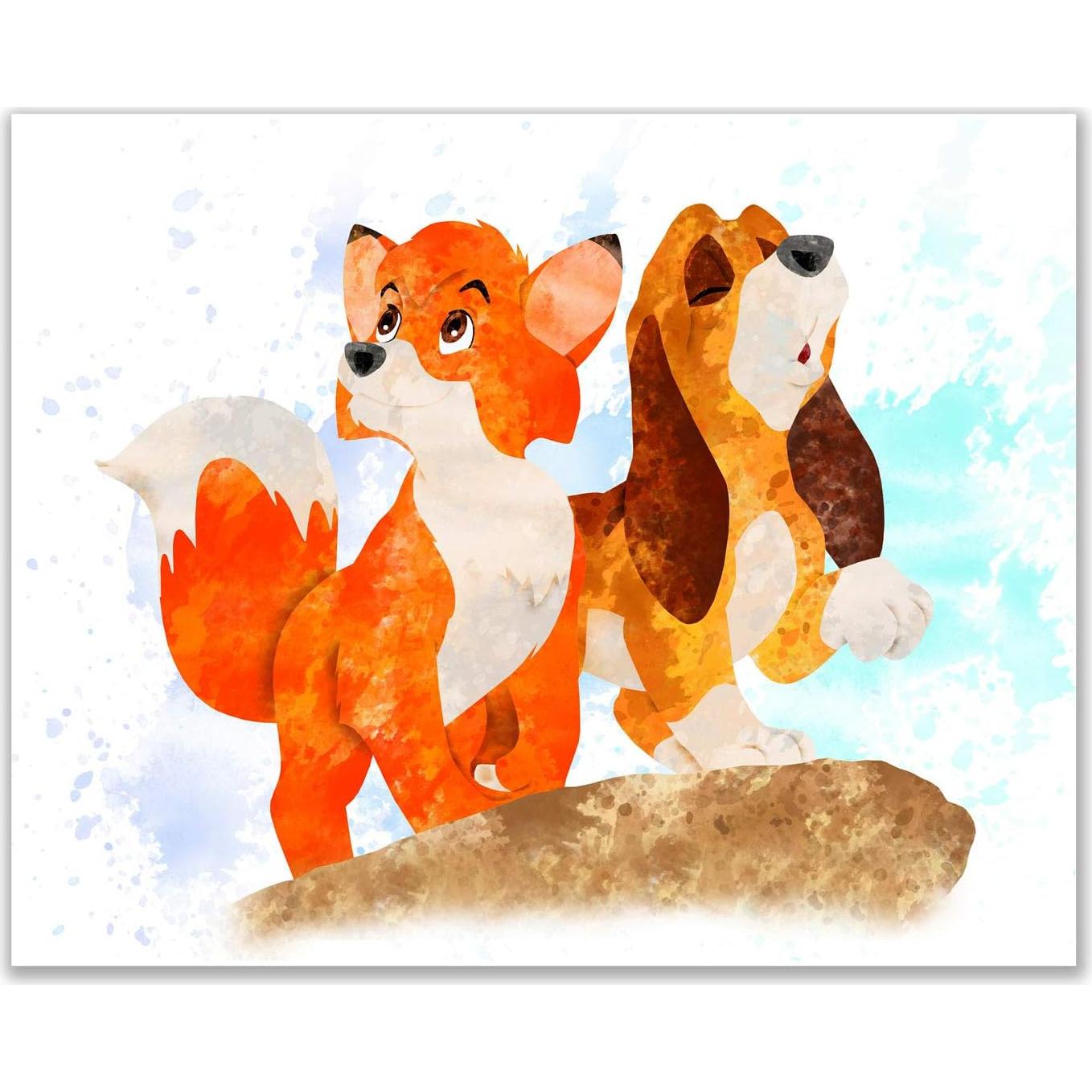 Conjunto de 3 Pósters Acuarela Zorro y el Sabueso 20x25 cm