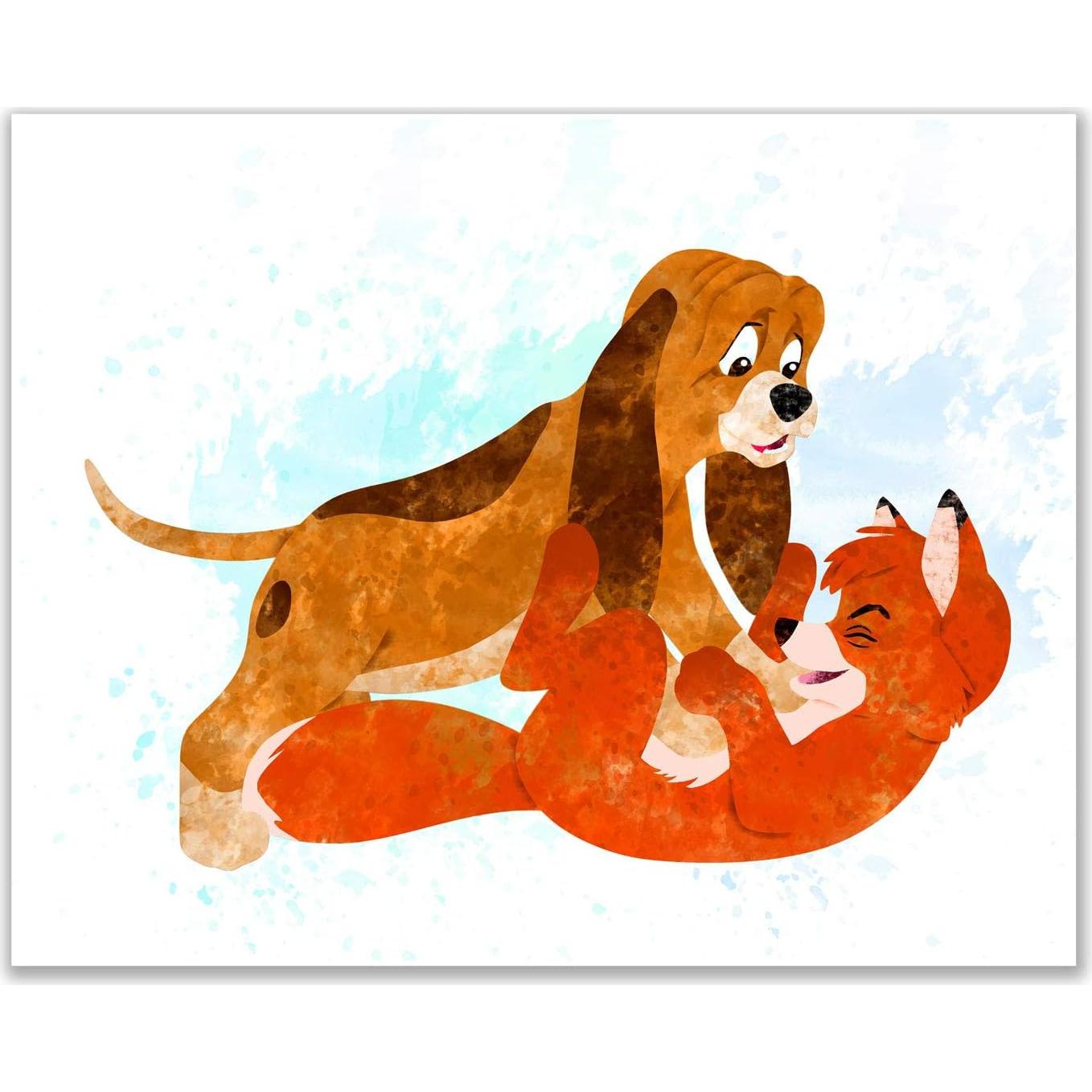 Conjunto de 3 Pósters Acuarela Zorro y el Sabueso 20x25 cm