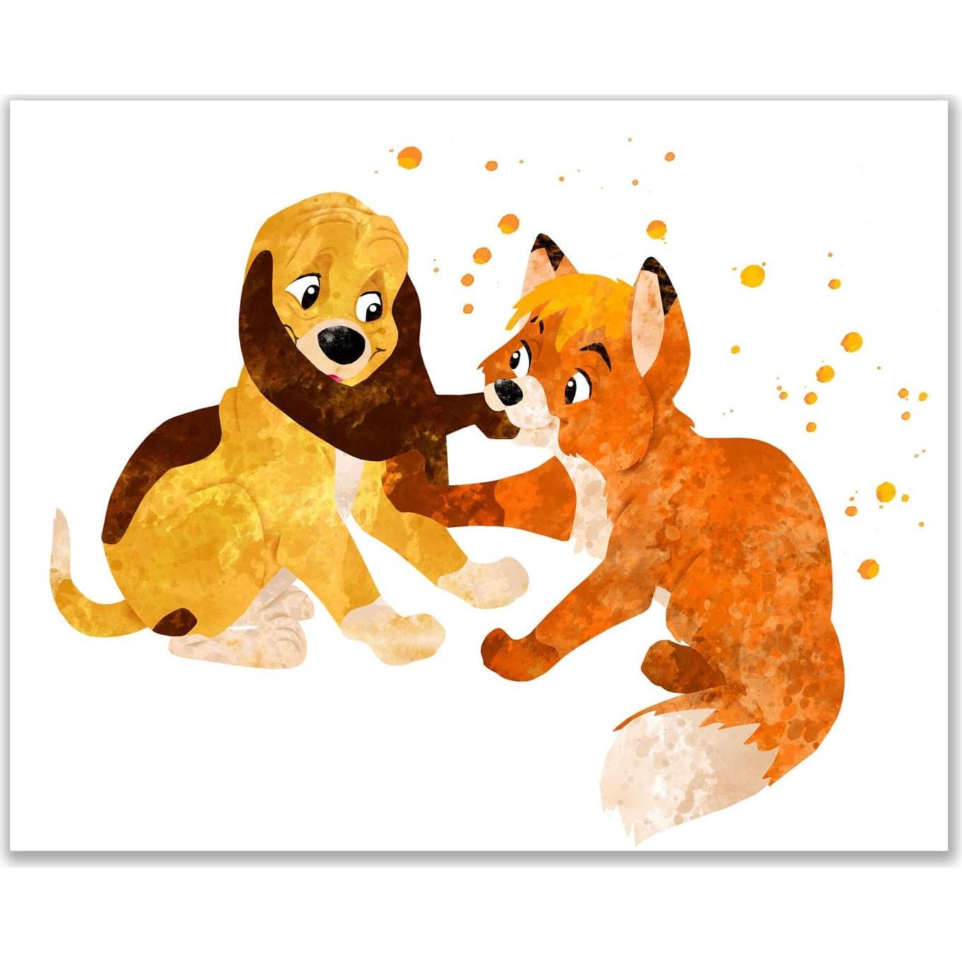 Conjunto de 3 Pósters Acuarela Zorro y el Sabueso 20x25 cm