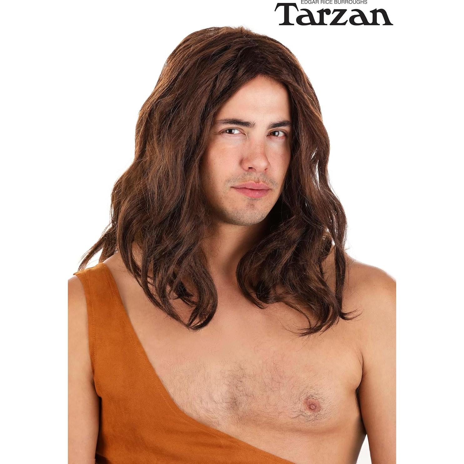 Peluca Tarzan para Adultos - Ondas hasta los Hombros - Marrón