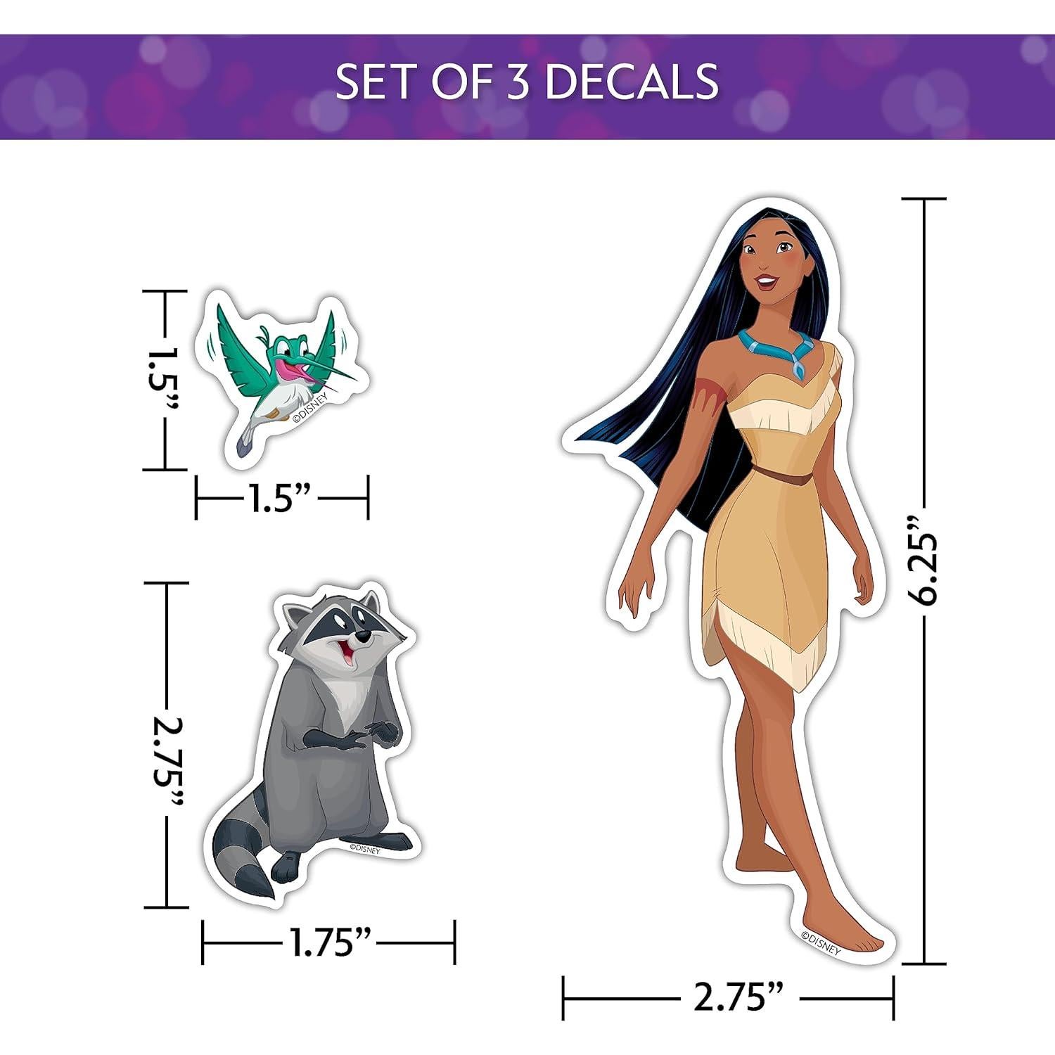 Set de 3 Calcomanías de Pocahontas Disney - Vinilo Impermeable