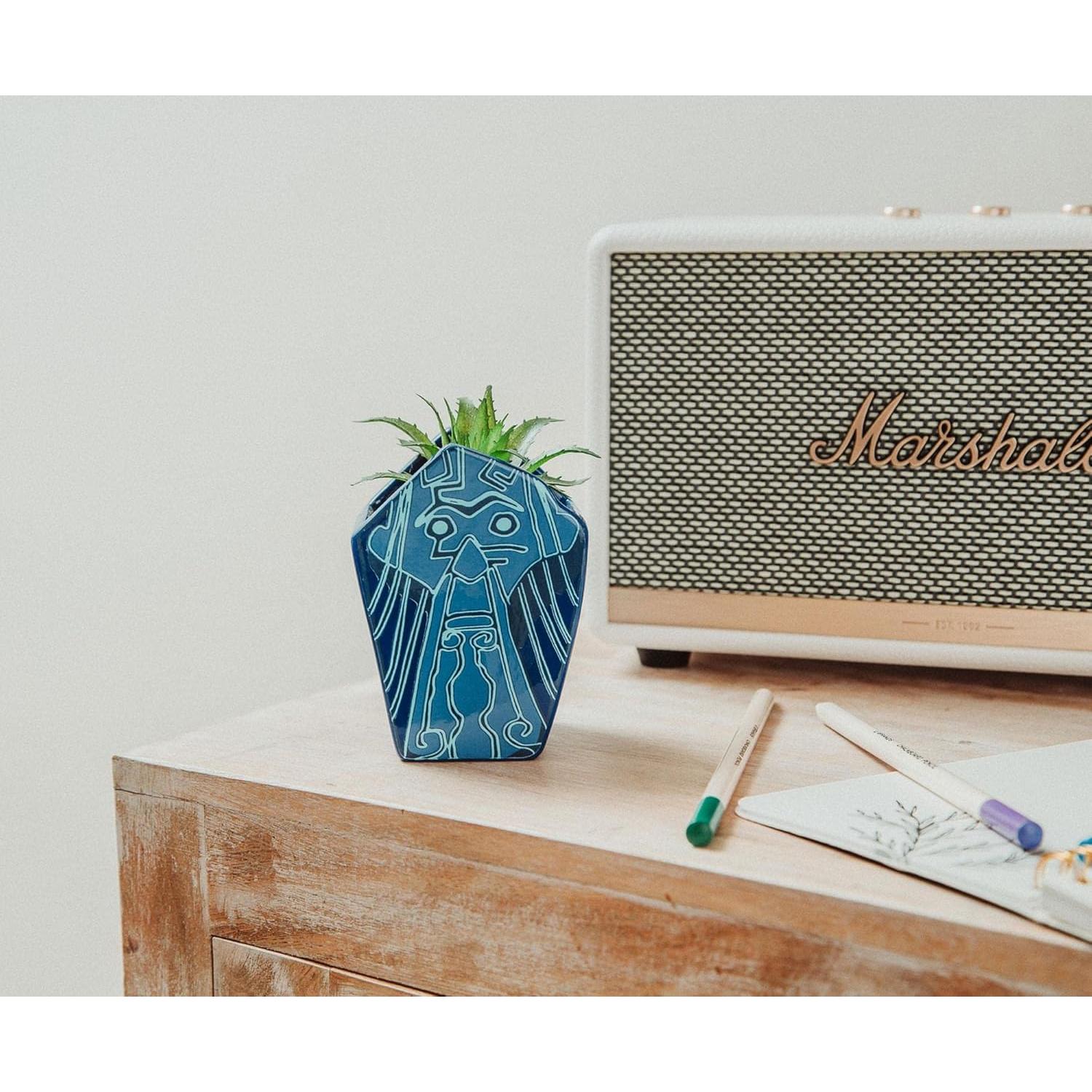 Maceta Mini Cerámica Silver Buffalo Atlantis 10.16 cm con Suculenta