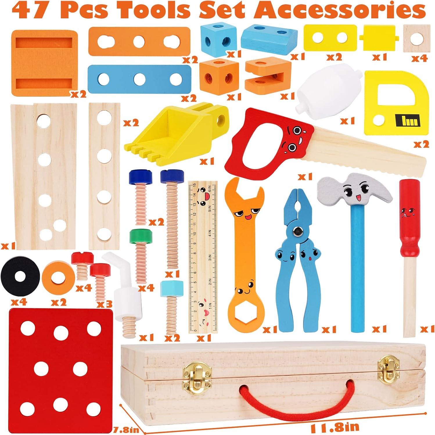 Juego de Herramientas de Madera WJZDY 47 Piezas para Niños