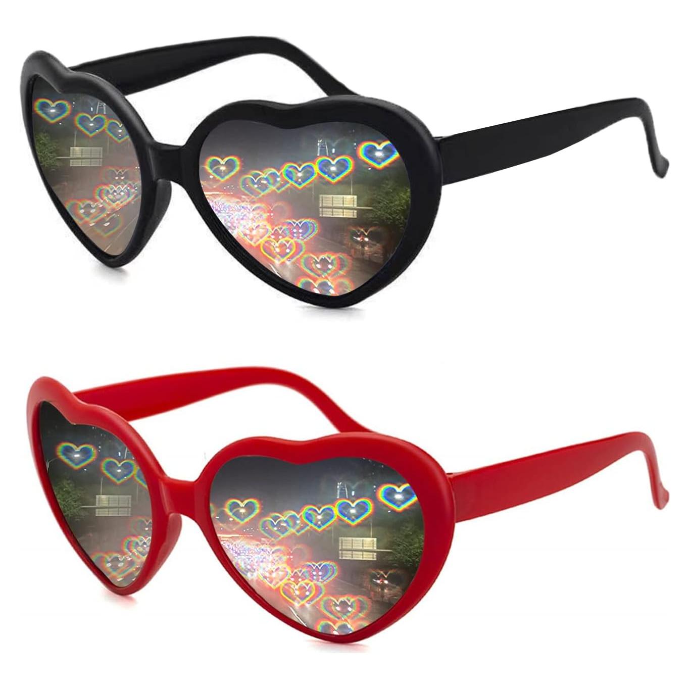 Paquete de 2 Gafas de Sol Corazón Auhanth - UV 100% - Negro y Rojo