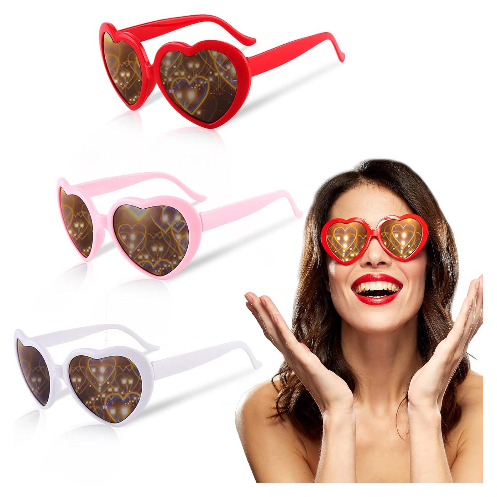 3 Pares de Gafas de Amor con Efecto Corazón - Fiesta Rave
