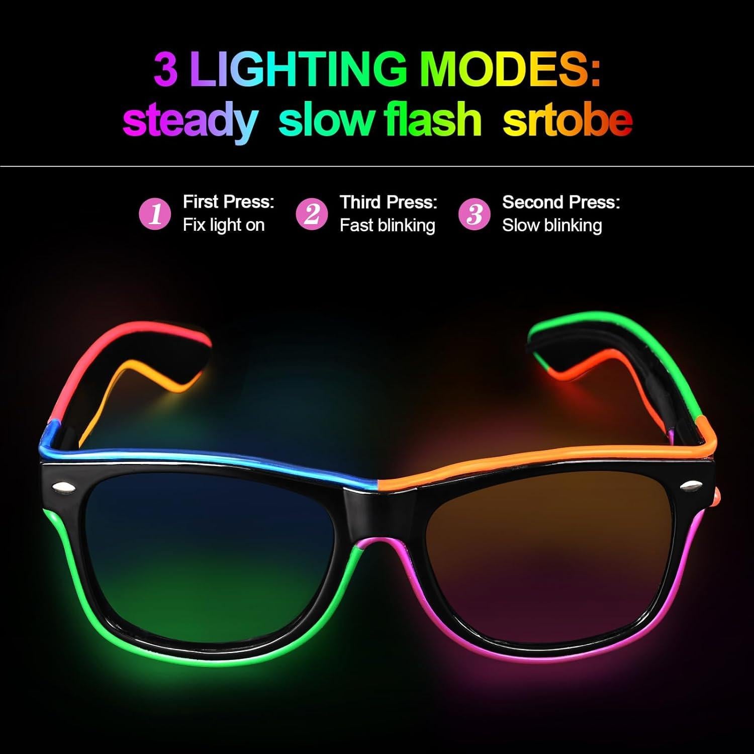 Paquete de 5 Gafas LED Neón Iluminadas - Suministros de Fiesta