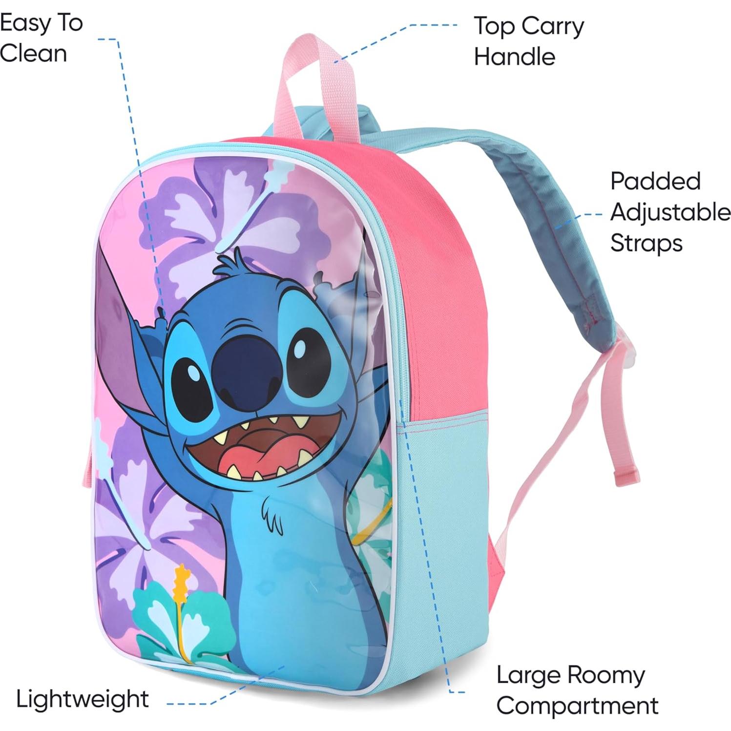 Mochila Lilo y Stitch Rosa para Niñas 38.1 cm con Correas Acolchadas