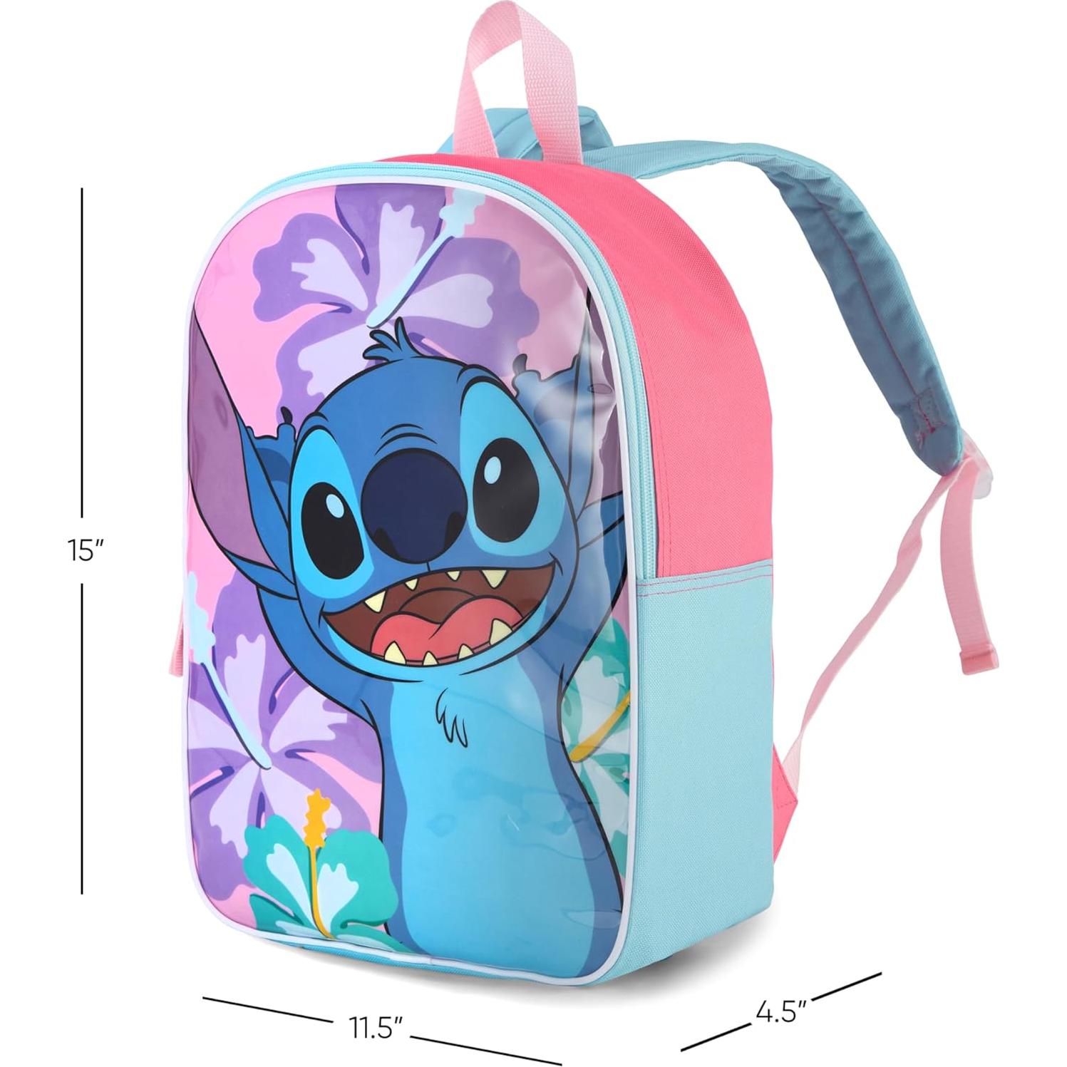 Mochila Lilo y Stitch Rosa para Niñas 38.1 cm con Correas Acolchadas