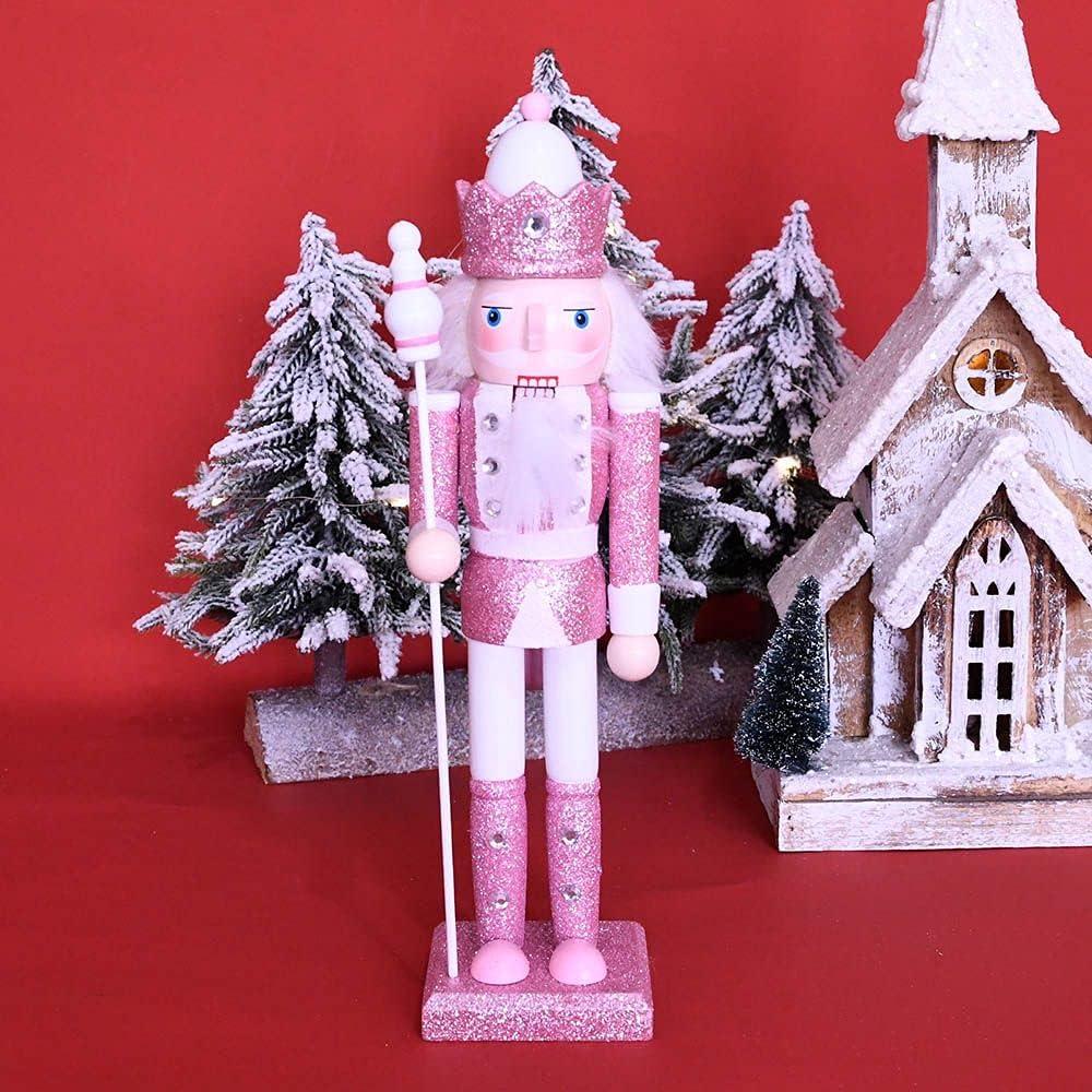 Figura Soldado de Nuez Rosa 30cm Madera Decoración Navideña