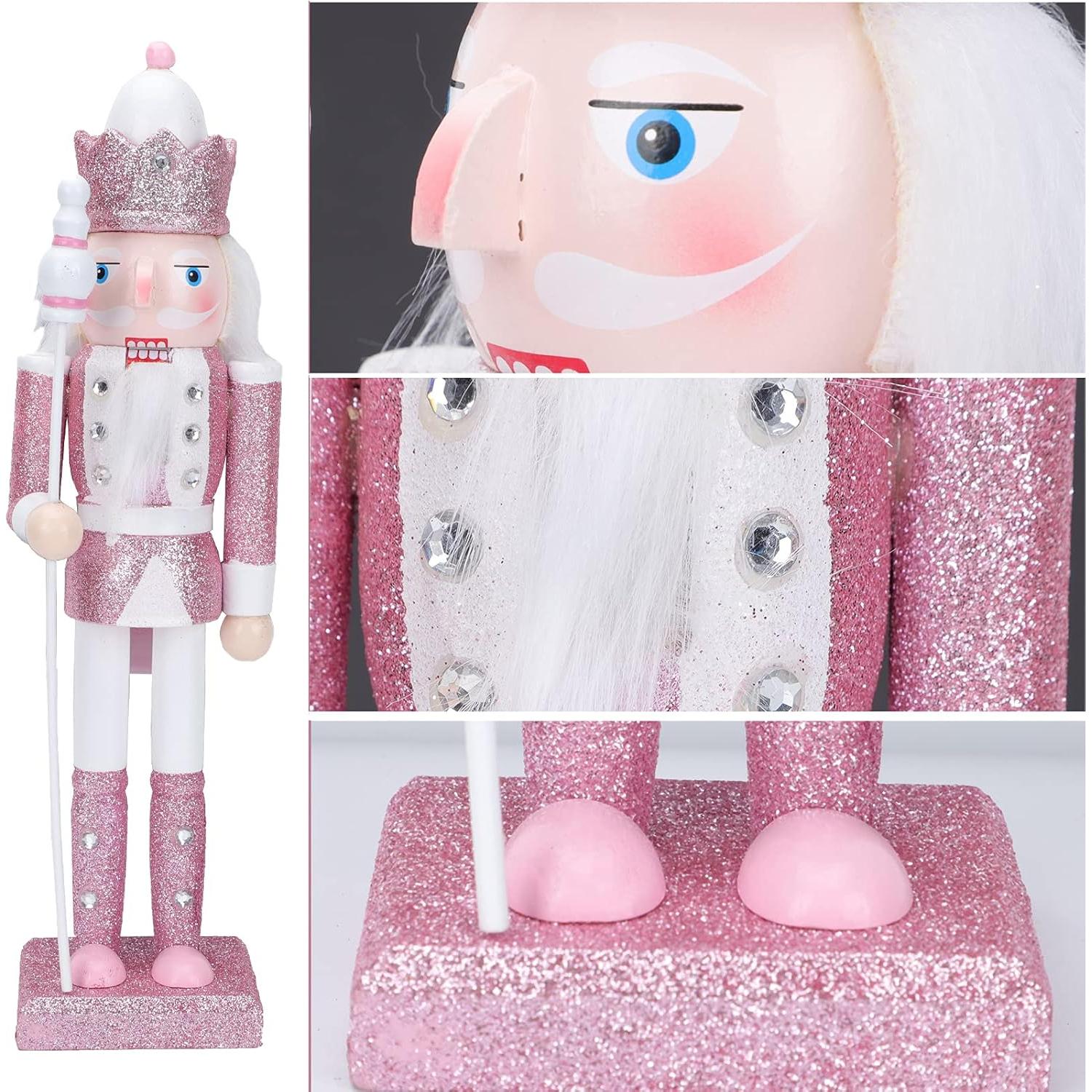 Figura Soldado de Nuez Rosa 30cm Madera Decoración Navideña