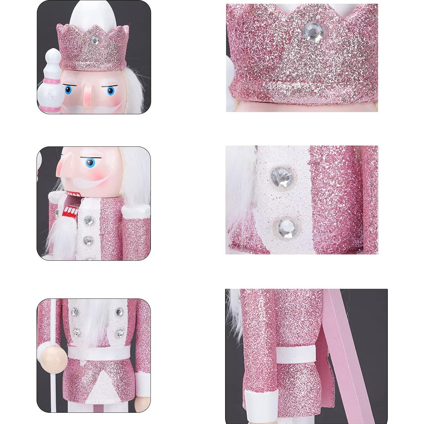 Figura Soldado de Nuez Rosa 30cm Madera Decoración Navideña