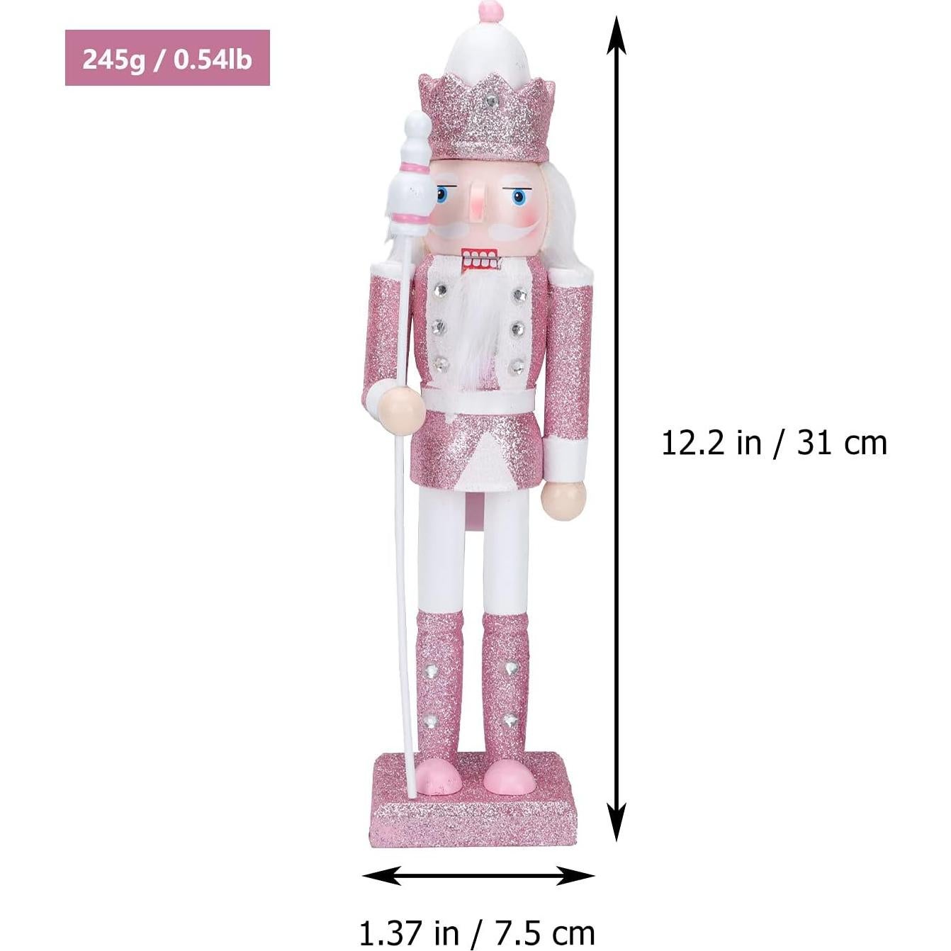 Figura Soldado de Nuez Rosa 30cm Madera Decoración Navideña