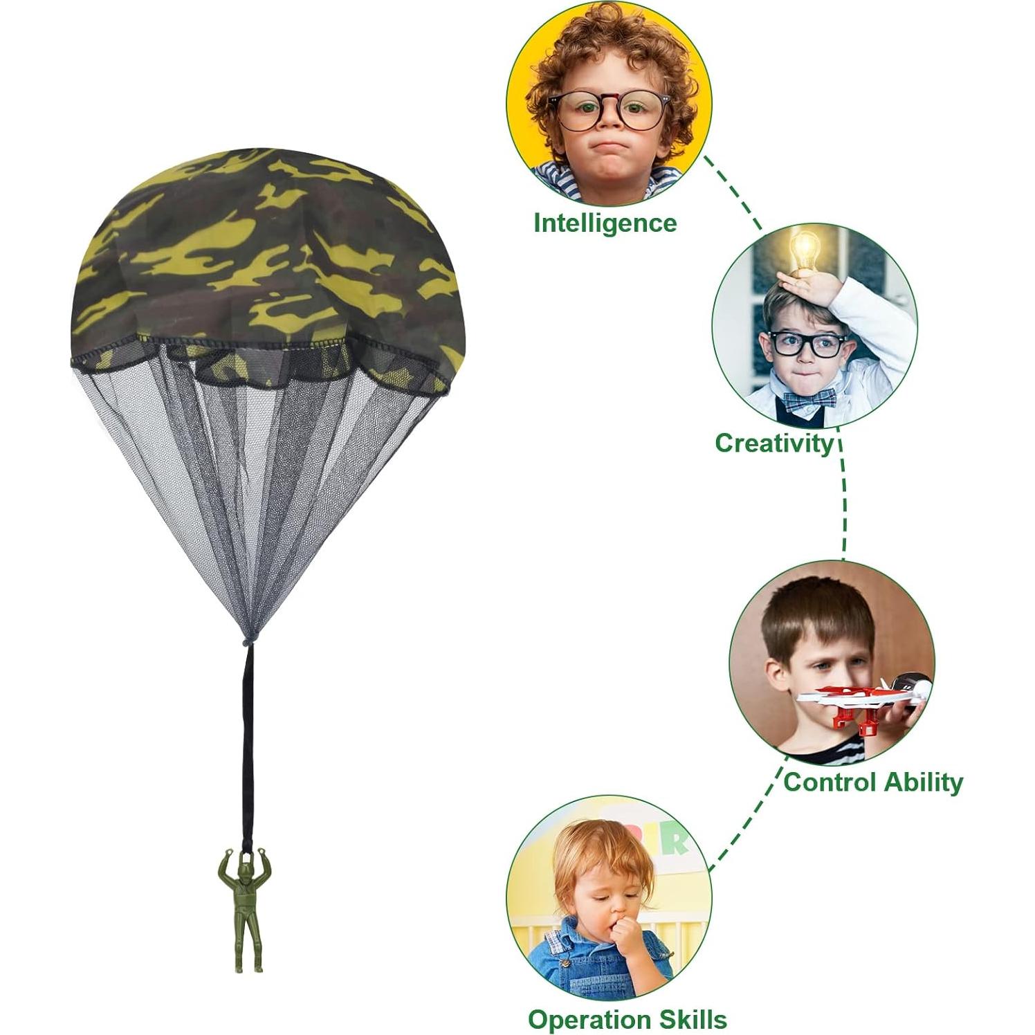 15 Juguetes Paracaídas Catcan Verde Camo 43 cm para Lanzar