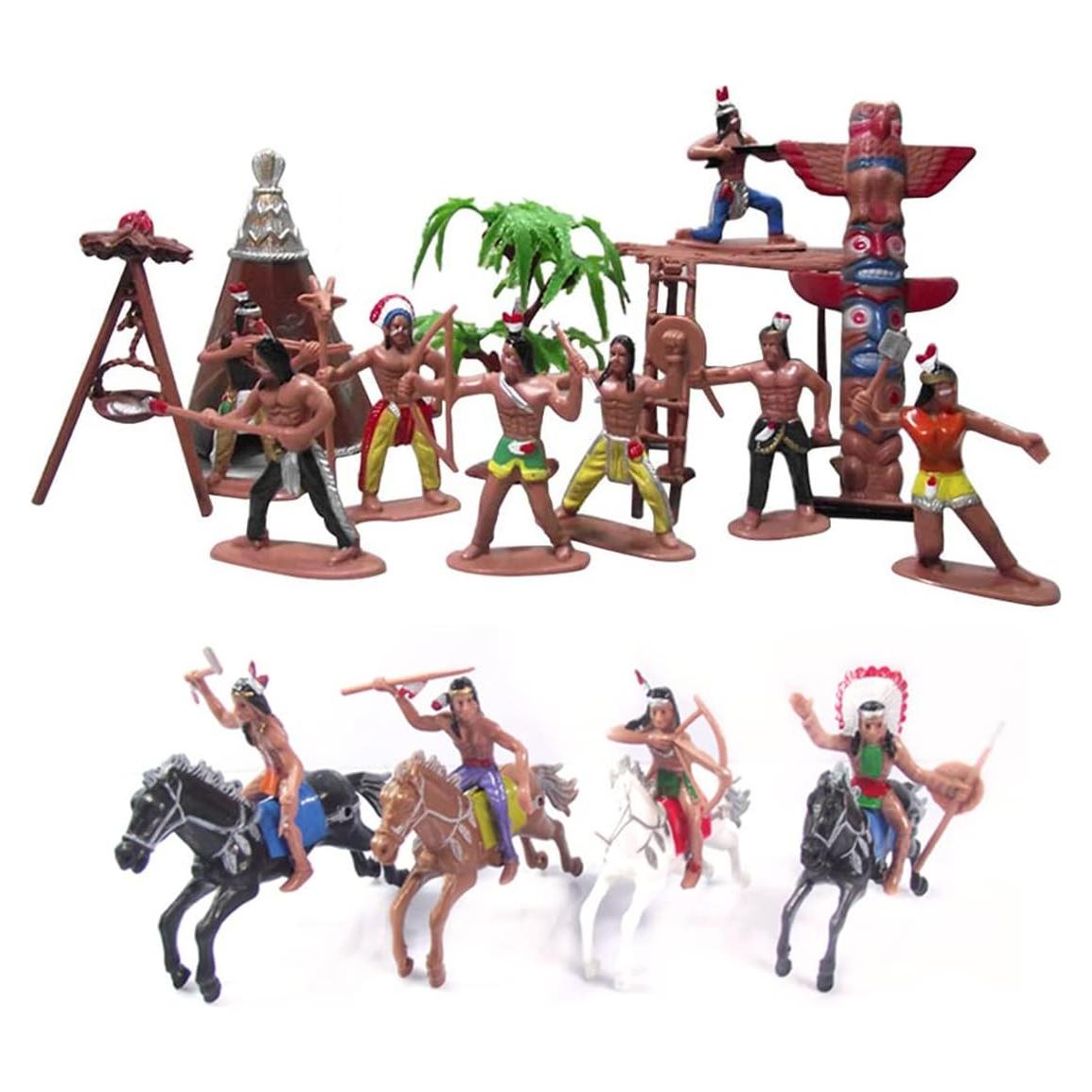 21 Piezas Juguete Figuras Indias HAPTIME con Caballos y Tótem