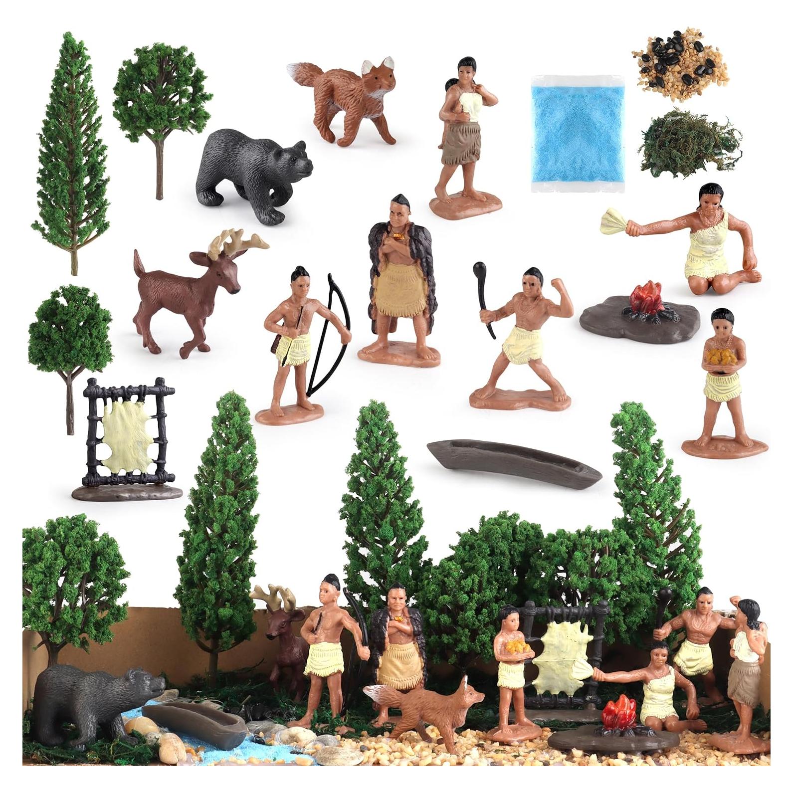 Conjunto de Figuras Nativos Americanos Powhatan Wookidel 12 Piezas