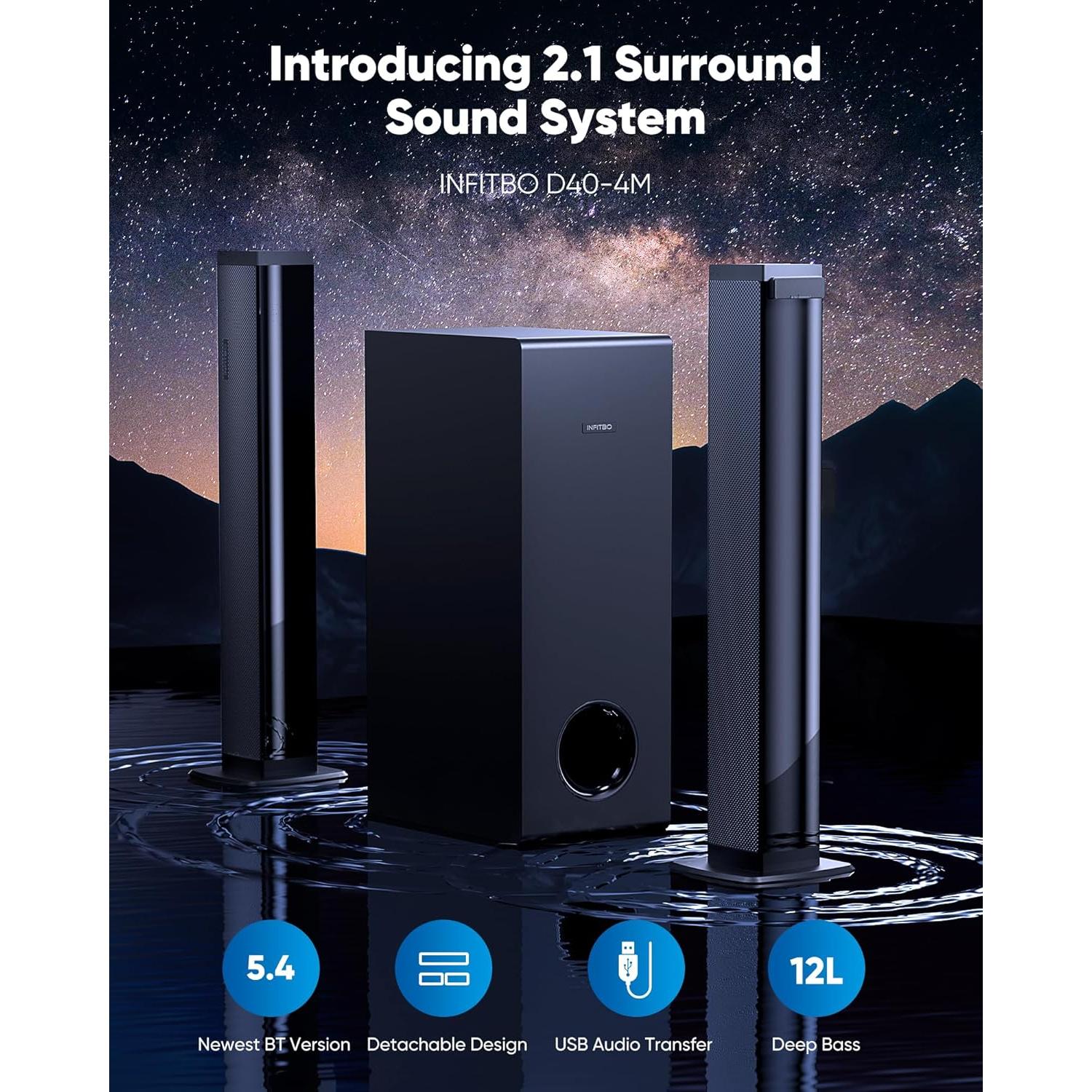 Barra de Sonido INFITBO D40CS 2.1CH 190W Subwoofer 13.34cm