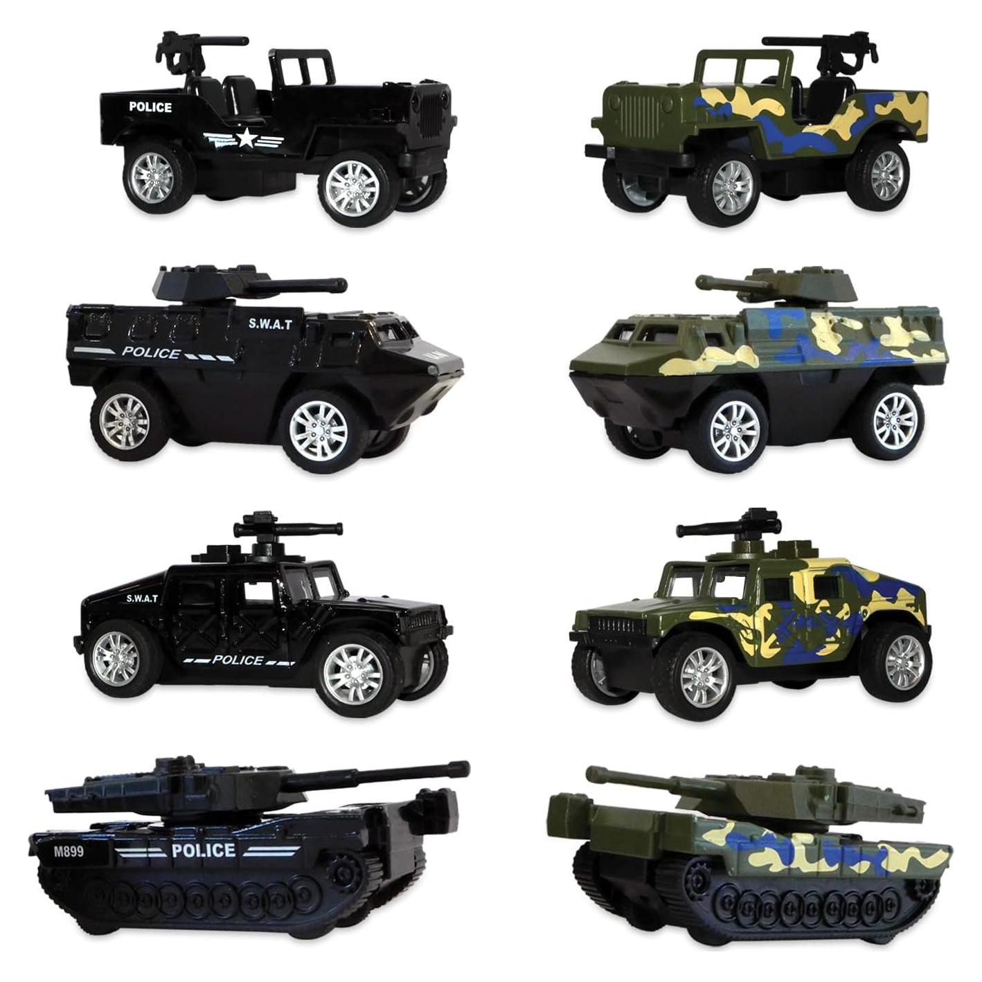 Paquete de 8 Vehículos de Juguete Militares y SWAT - Metal