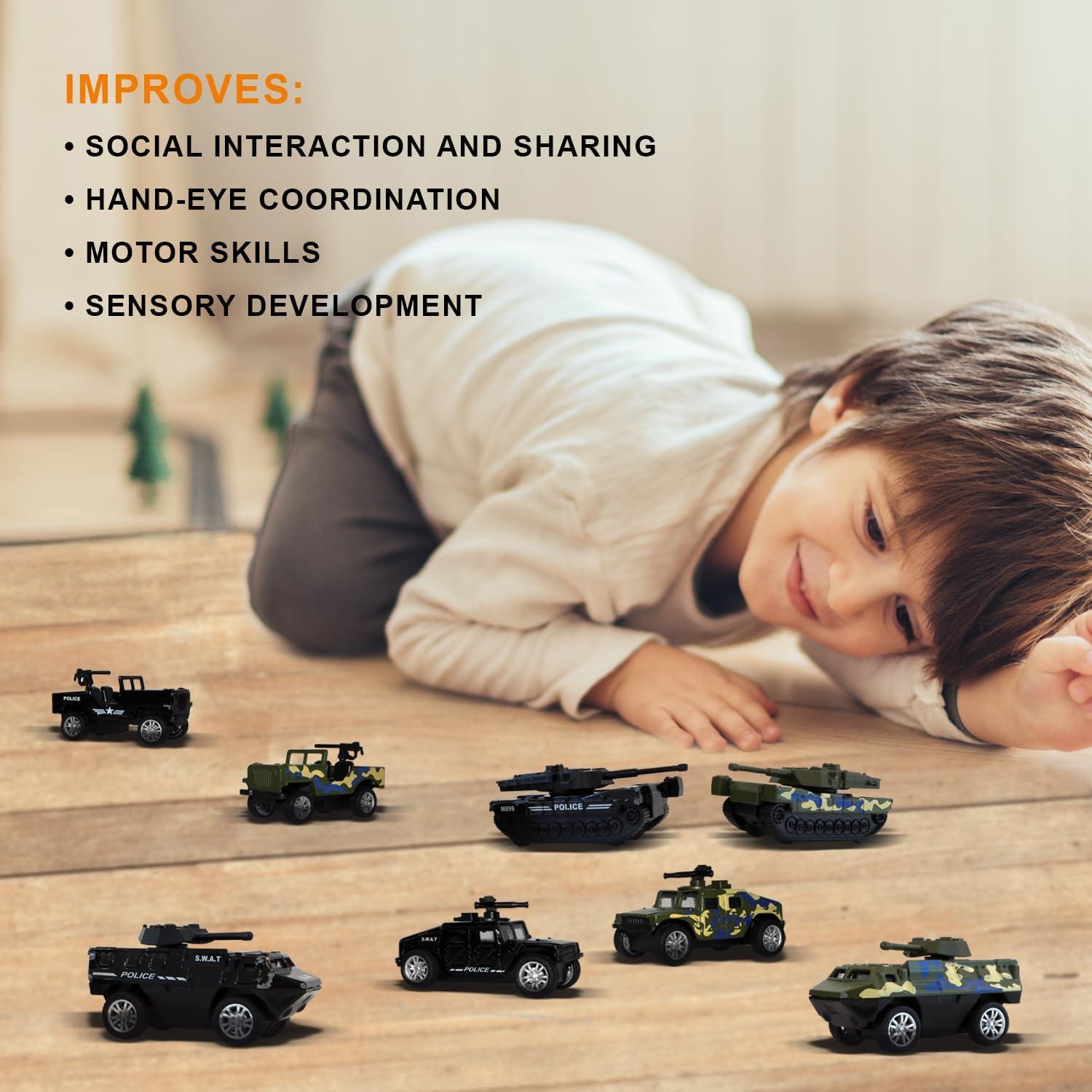 Paquete de 8 Vehículos de Juguete Militares y SWAT - Metal