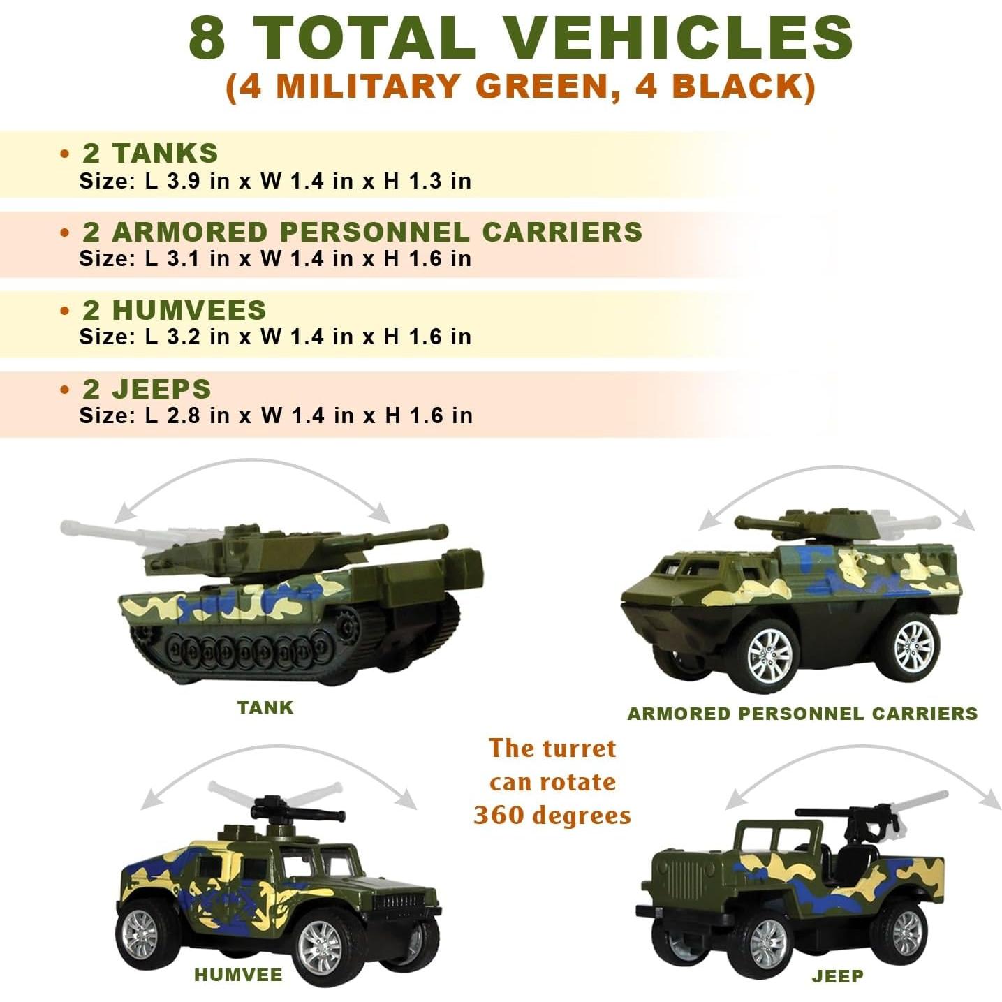 Paquete de 8 Vehículos de Juguete Militares y SWAT - Metal