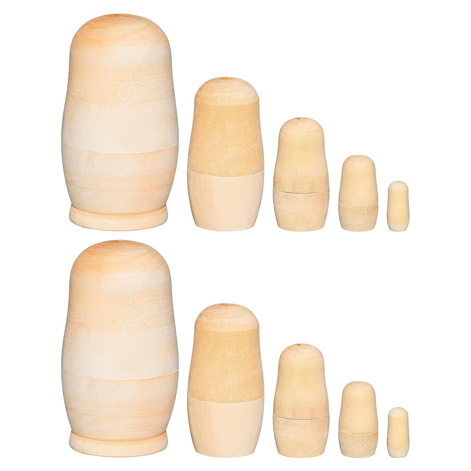 2 Juegos de Muñecas Rusas de Madera Sin Pintar 11.4 cm