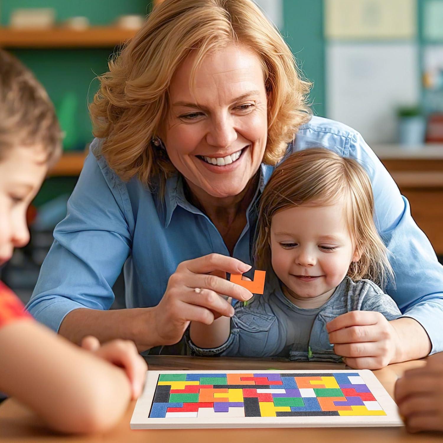 Rompecabezas de Bloques de Madera 3 Nutrias 2 Juegos Educativos