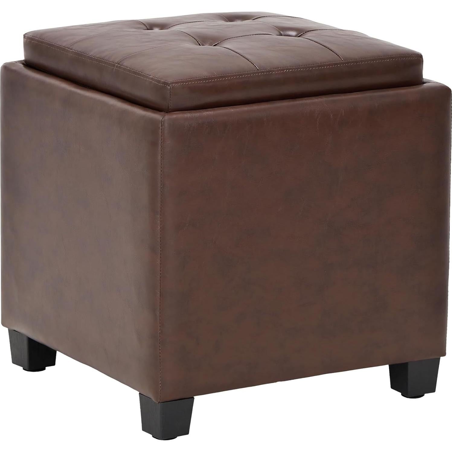 Otomana Cuadrada de Cuero COLAMY con Tapa Reversible - 46x46 cm