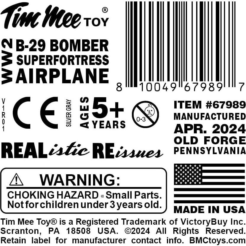 Avión de Juguete TimMee B-29 Superfortress Gris 24.77cm