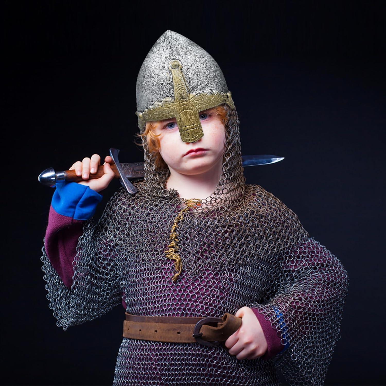 Casco Medieval para Niños Nicky Bigs - Cruzado Plateado 56 cm