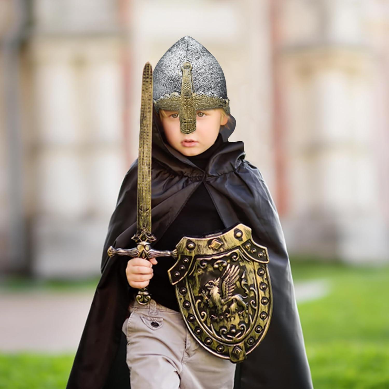 Casco Medieval para Niños Nicky Bigs - Cruzado Plateado 56 cm