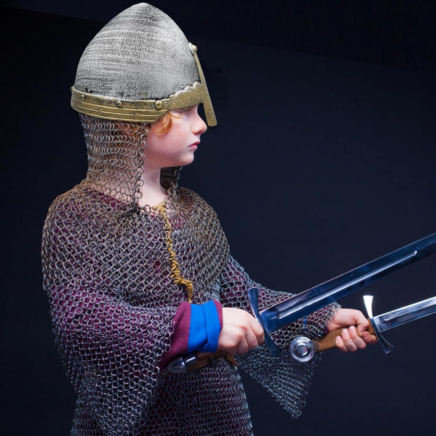 Casco Medieval para Niños Nicky Bigs - Cruzado Plateado 56 cm