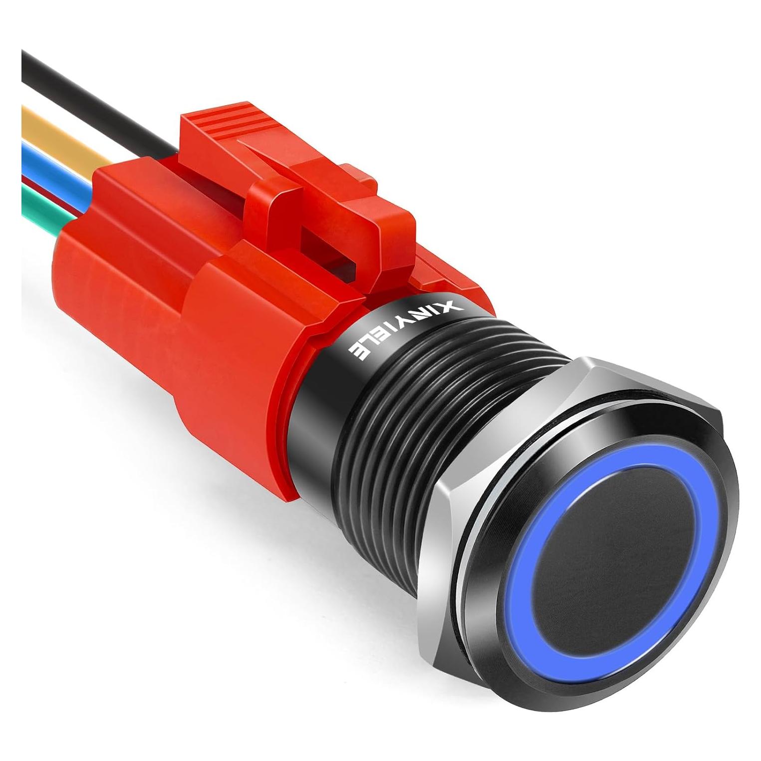 Interruptor de Botón de Presión XINYIELE 12V 16mm IP65 LED Azul