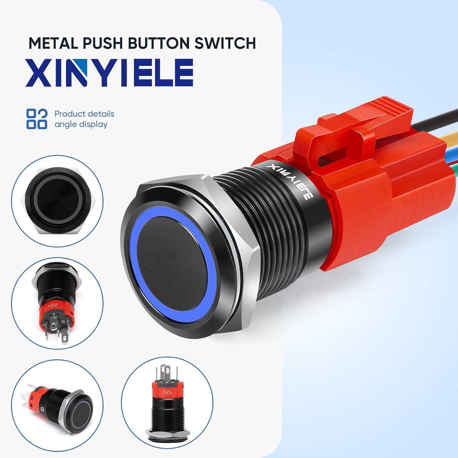Interruptor de Botón de Presión XINYIELE 12V 16mm IP65 LED Azul