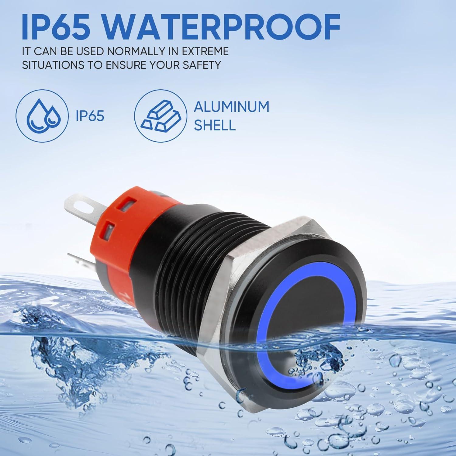 Interruptor de Botón de Presión XINYIELE 12V 16mm IP65 LED Azul