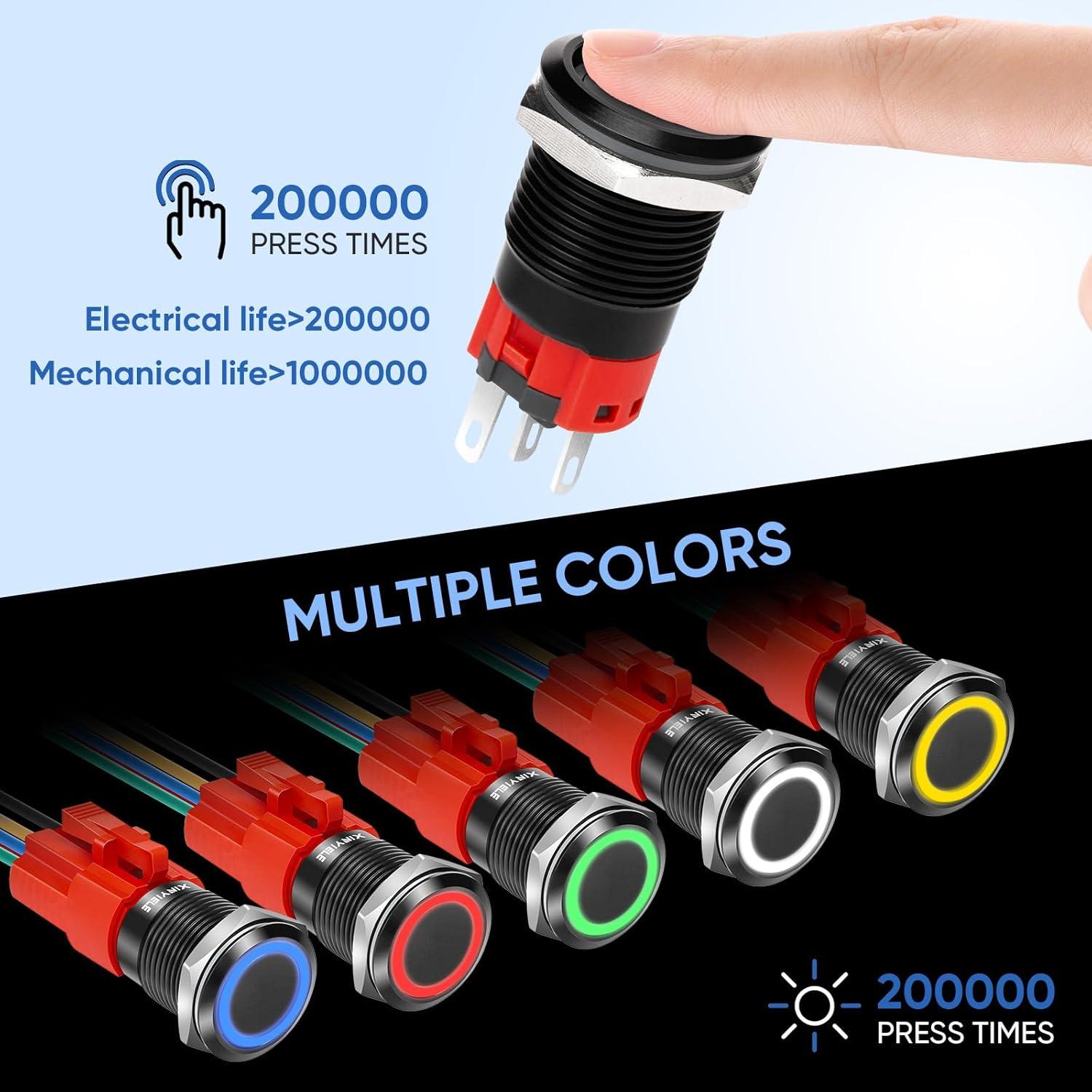 Interruptor de Botón de Presión XINYIELE 12V 16mm IP65 LED Azul