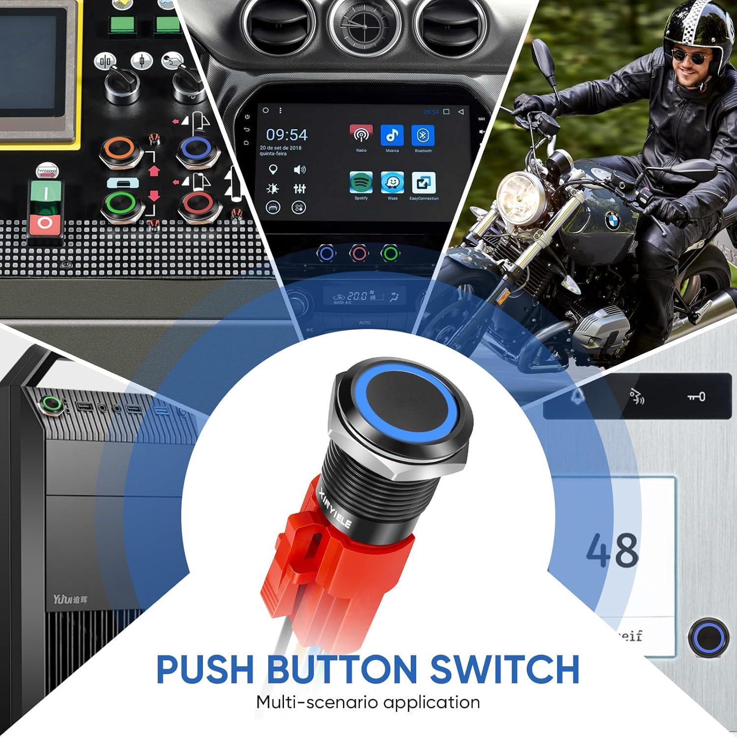 Interruptor de Botón de Presión XINYIELE 12V 16mm IP65 LED Azul