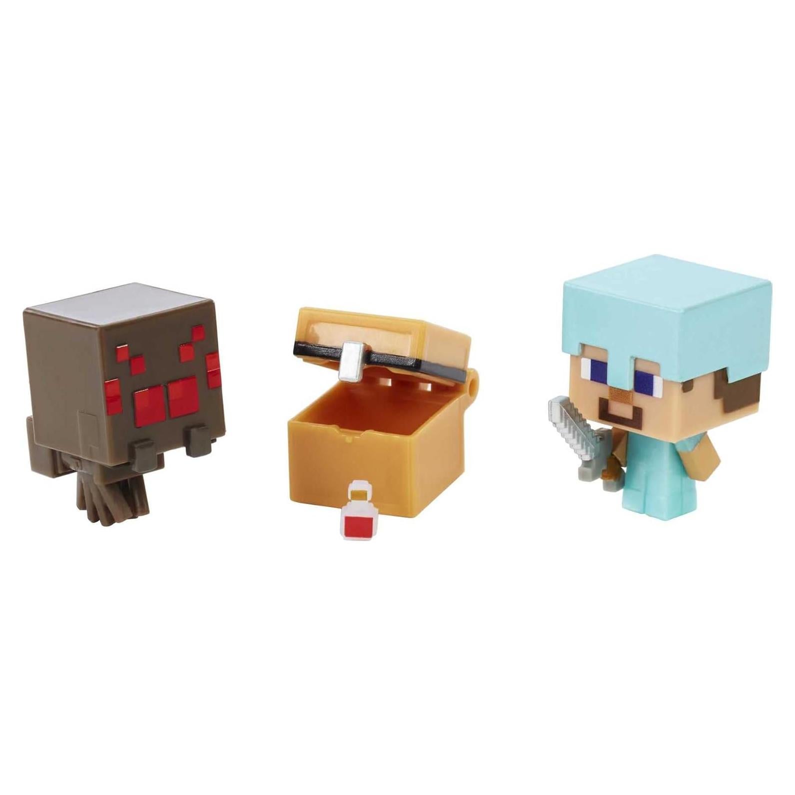Minecraft Cabeza de Mob Minis Steve y Araña - Paquete Cazador