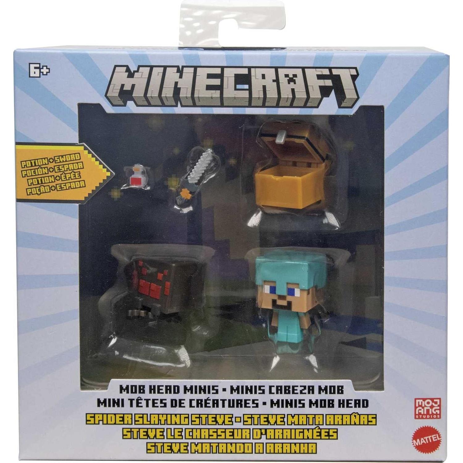 Minecraft Cabeza de Mob Minis Steve y Araña - Paquete Cazador